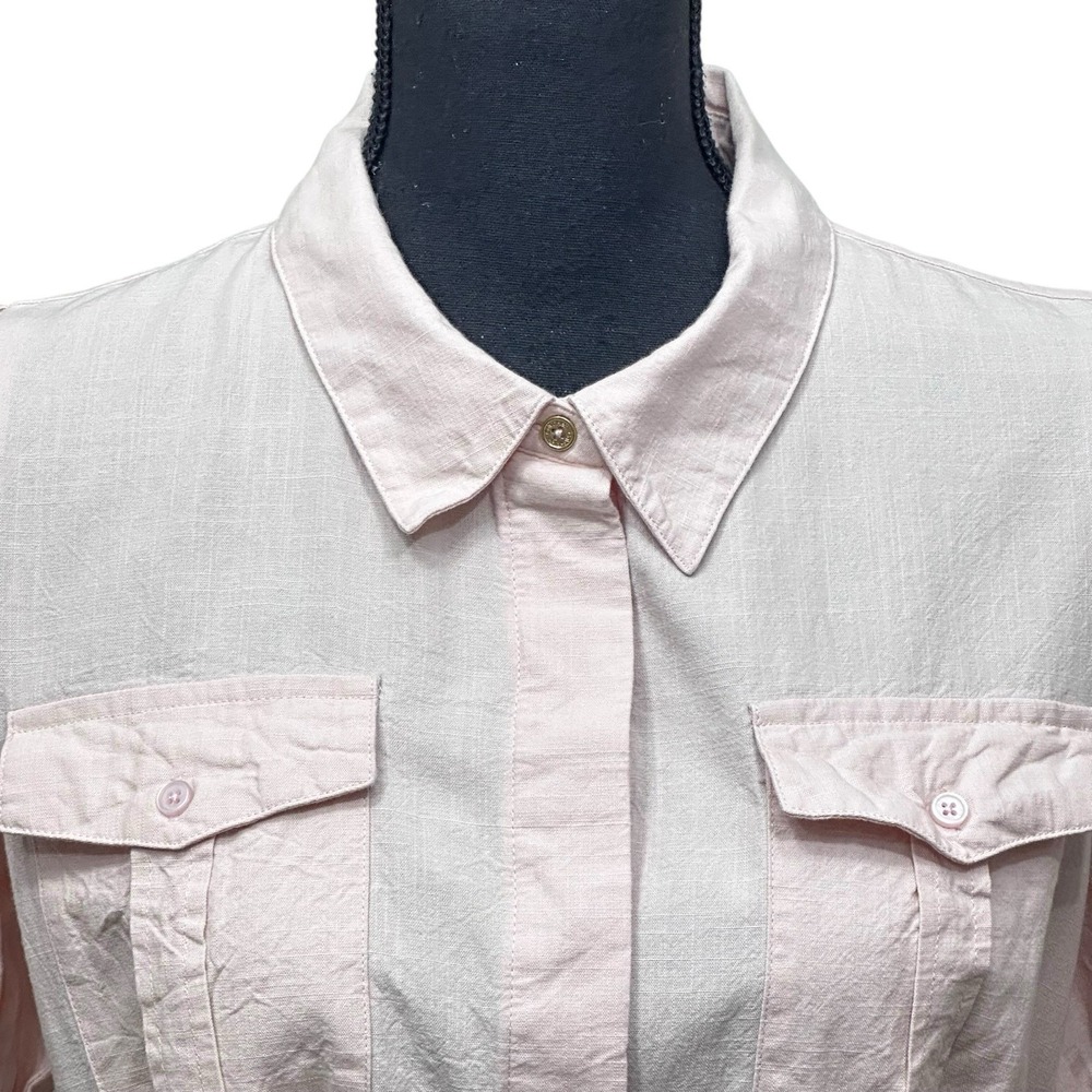 Calvin Klein Pink Dress Puff Sleeves Full Button Front Womens Size 12 Pockets - Picture 2 of 10